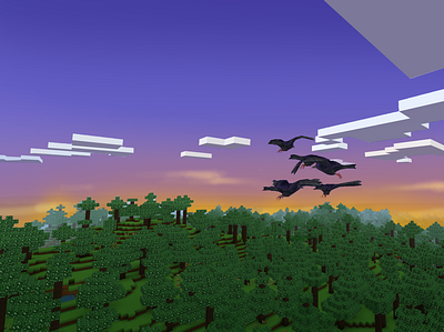 Crows Fly Above Green Forest in Best Free Minecraft Clone - Real build craft free minecraft game art game design games landscape minecraft building nature pixel art realmcraft sky