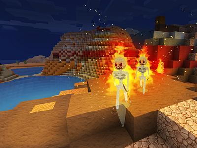 Skeletons On Fire !! in Free Minecraft Clone Game Realmcraft