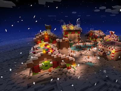 Holiday Winter Night in Little Village - RealmCraft Free Minecra build craft free minecraft game art game design games landscape minecraft building nature pixel art realmcraft