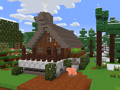 Build Brick House and Get Pig Farm in RealmCraft Free Minecraft build craft design free minecraft game art game design games landscape minecraft minecraft building nature pixel art realmcraft