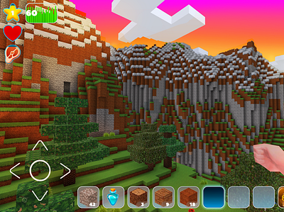 Beautiful Mountains and Sunset in RealmCraft Free Minecraft build craft free minecraft game art game design games landscape minecraft minecraft building nature pixel art realmcraft