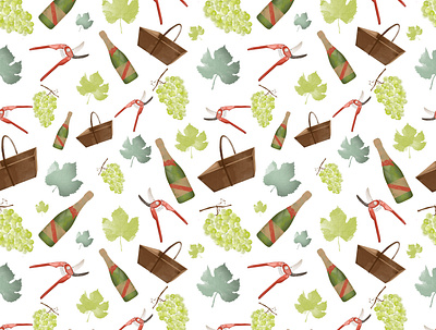 Harvest pattern champagne grape harvest illustration pattern