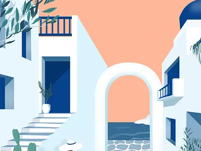 Greece by the sea architecture blue digital painting greece illustrator santorini sea summer