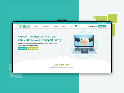 Website Design for IT Solutions agency banner colors computer design green header homepage india landing logo navigation psd template socials square tech ui ux user interface design web design website