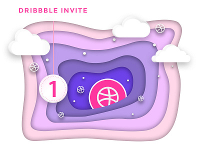 One Dribbble Invite away debut design design art draft dribbble free invite free invite giveaway illustration invitation invite paper cut player shadow