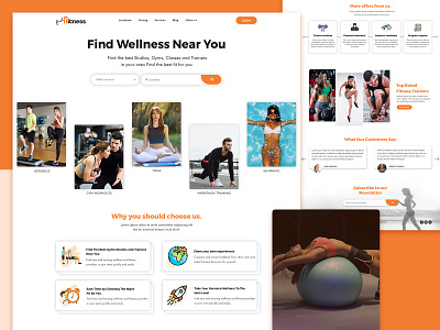 Find Fitness Landing Page - Web Concept branding coach concept design fitness gym health landing page orange search swimming trainer ui website wellness yoga