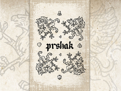 Prshak - back side card card design engraving etching gryphon medieval prshak woodcut