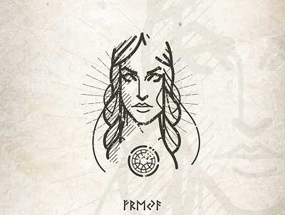 Freya folklore goddess linework logo mythology viking woman