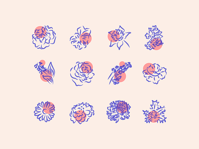 Floral Icons abstract art cartoon design drawing floral flower flowers graphic design icon iconography icons illustration lily logo pastel pink purple rose vector