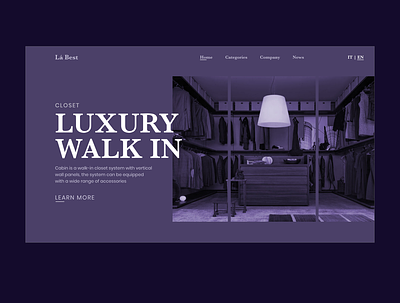 Luxury walk-in closet website concept branding design purple web