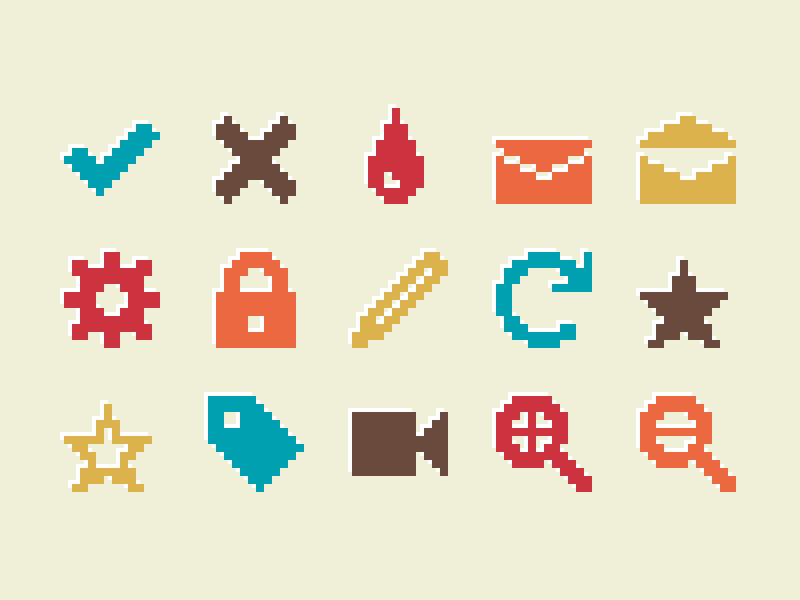 Pixelified (week 2): 15 Free icons freebie font svg pixel icons icon pack icon set icons pixelated pixelart 8bit retro pixels