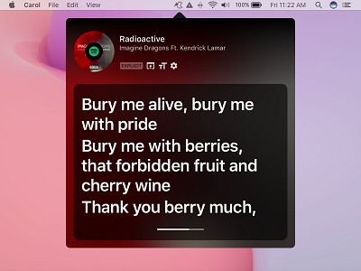 Carol - Lyrics app redesign apple music blur dark ui lyrics mac mac app macos menu bar music spotify ui ux