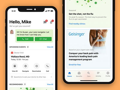 Healthcare app for Employees accessibility apple cards design system employee employer flat health healthcare illustration innovaccer ios ios 13 material icons outline real project