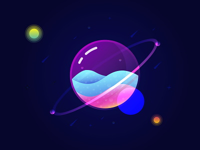 Planet color gradients illustration meteor planets moon planet planet earth space stars sun ui vector water drops wave