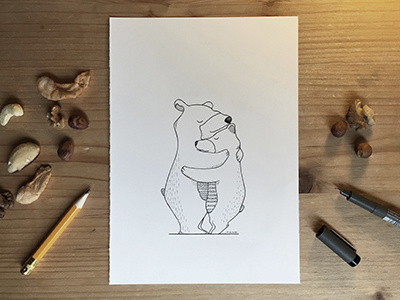 #love bear bears cute drawing hug illustration ink love