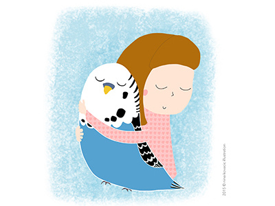 Vojka and her parrot art cute digital art digital illustration girl hug illustration love parrot pet