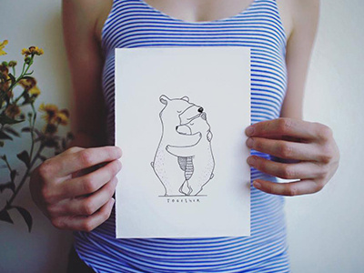 Together. art bear bears cute drawing illustration in love ink love print prints for sale together