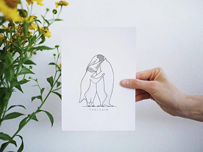 Together art cute drawing hug illustration ink love nina kovacic penguin penguins sweet together
