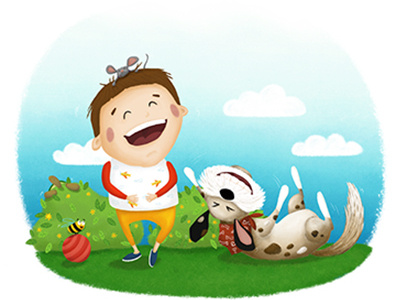 Happiness bee boy children illustration childrens book digital illustration dog happiness illustration laughter mouse smile turtle