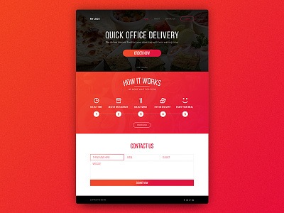 Office Food Delivery Website bright colourful delivery food office one page red website