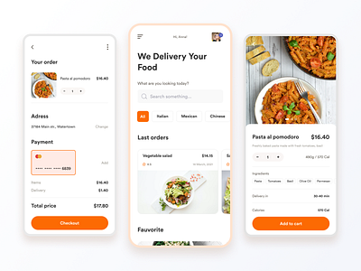 The delivery food app app delivery app design figma flat food minimal mobile mobile app orange color ui ux