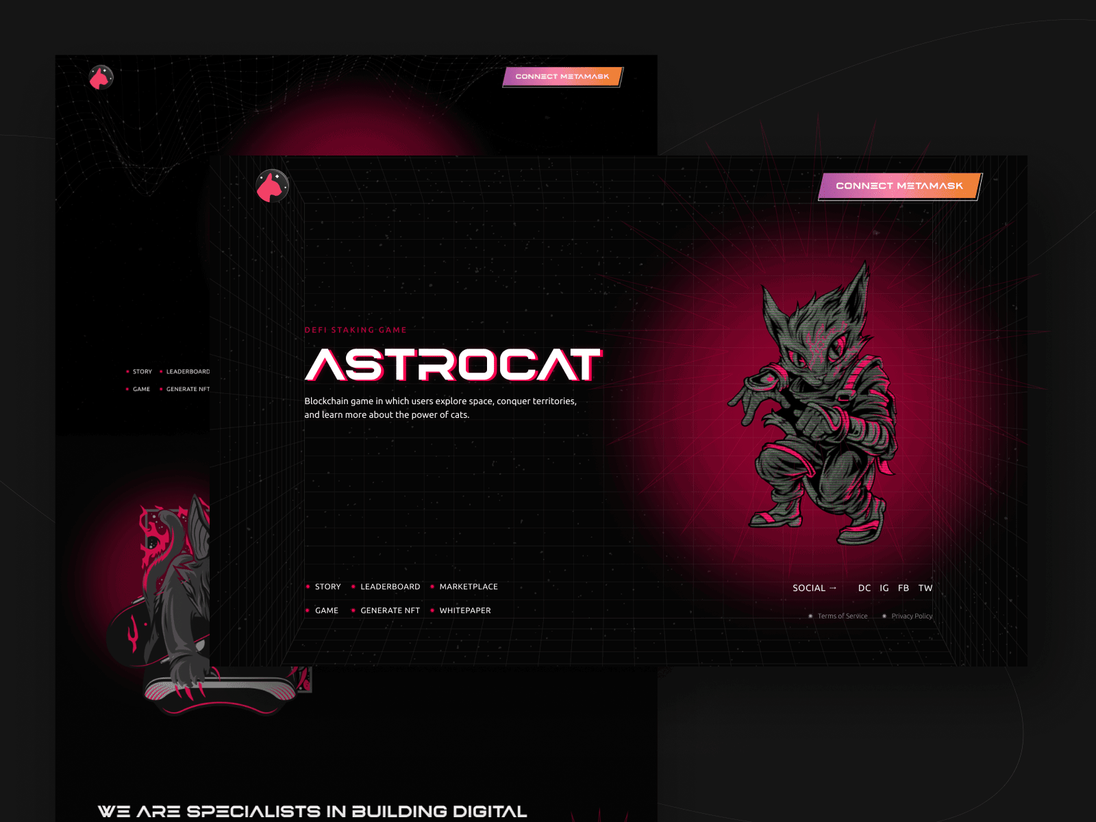 Astrocat - landing page for blockchain game animation astrocat astronaut blockchain cat cosmos cryptoart ethereum figma game gaming landing page logo logo design nft nfts