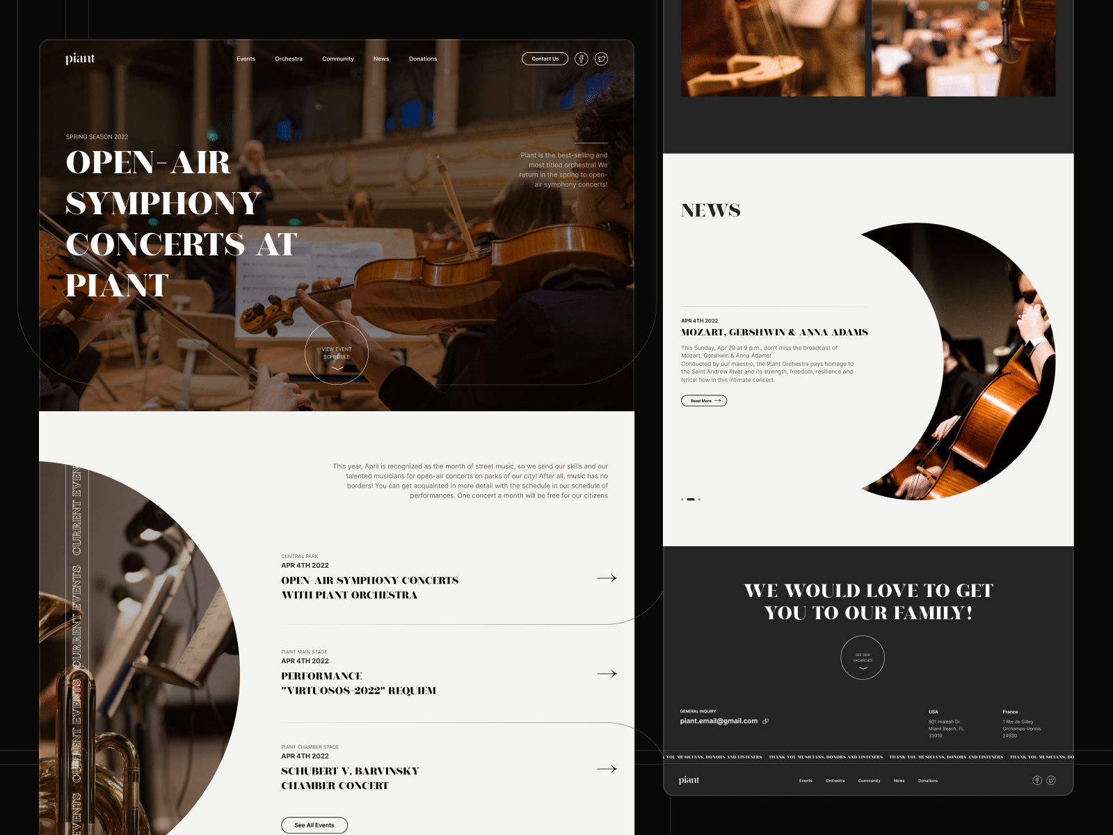 Piant - Landing Page for Symphony Orchestra