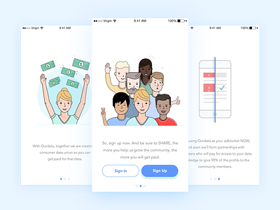 Onboarding app app explainer application data explanation tour illustrations ios iphone on boarding signup