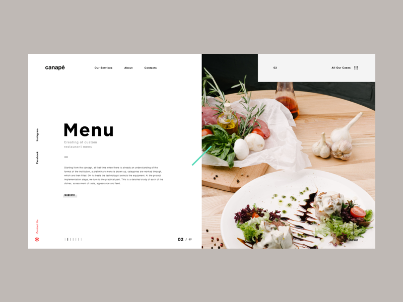 Canape menu page web website grid design menu interface ux ui canape