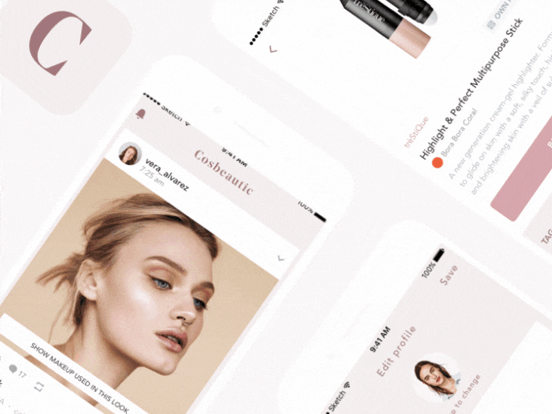 Animated screens for cosmetics & beauty app Glo!