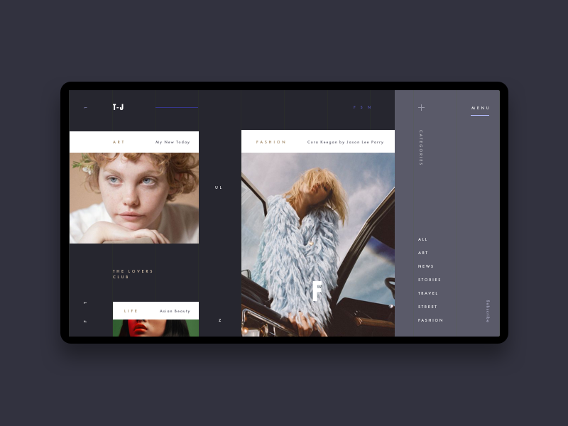 T-J Editorial Blog Home Page Concept journal blog photo gallery inspiration creative imagery concept interface ux ui