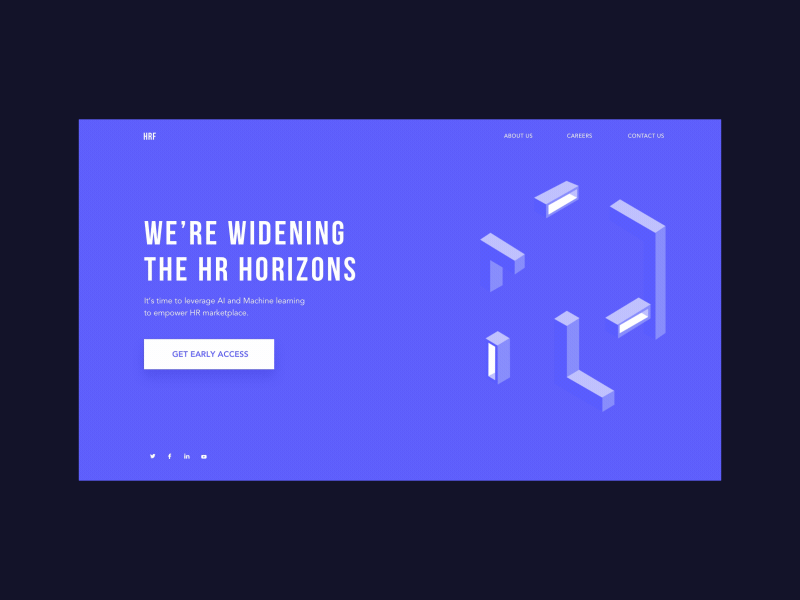 Landing Page Design for HRF 3d promo machine anim ai hr presentation landing platform interaction ux ui