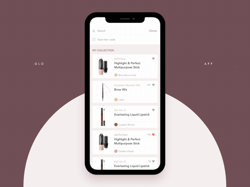 Product Details Screen Animation For Beauty & Cosmetics App Glo! android anim app beauty cosmetics interface ios list product search ui ux
