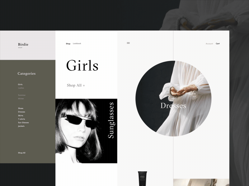 Birdie Fashion Store Categories Page Scroll Animation anim categories concept e commerce fashion gif girls grid interface shop ui ux