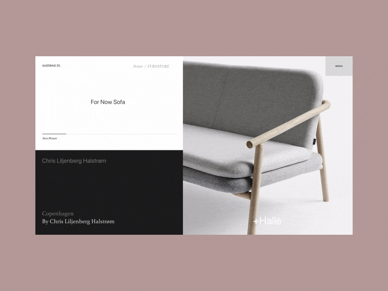 Halle Furniture Store Product Page anim collection designer form furniture interior product promo sofa ui ux website