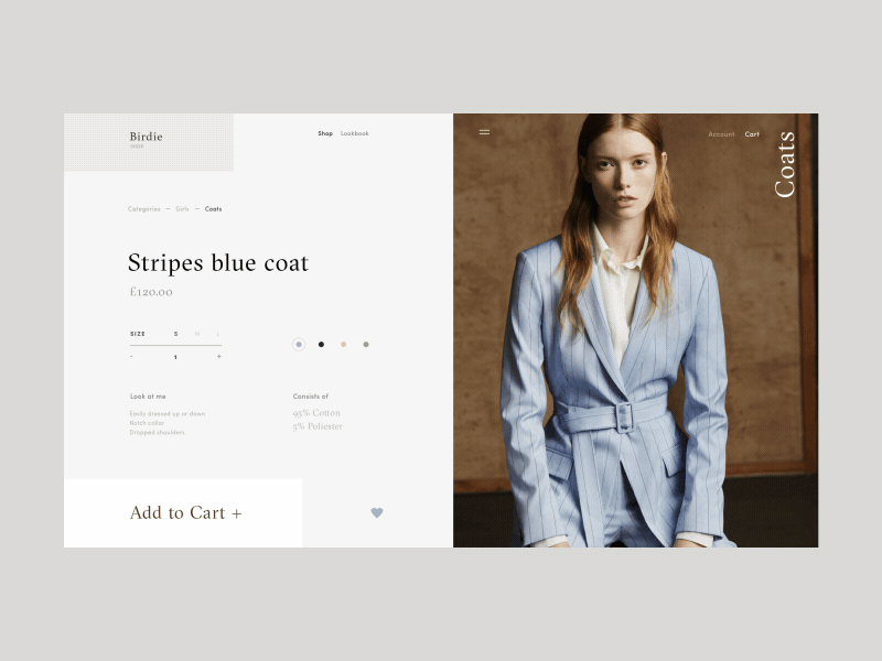 Birdie Fashion Store Coats Product Page Animation categories coats concept e commerce fashion gif girls grid interface shop ui ux