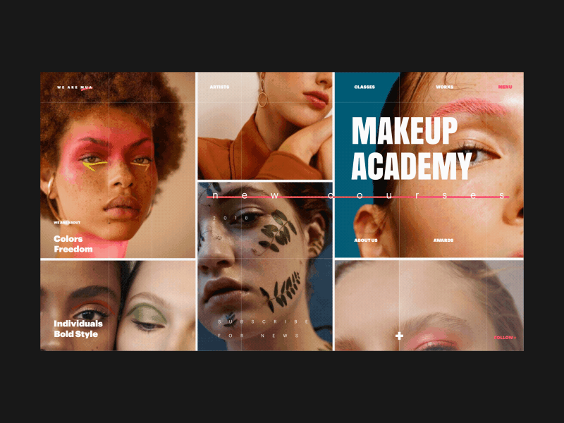 Makeup Academy Homepage Animation 3d interface anim concept design gif homepage makeup photo ui ux