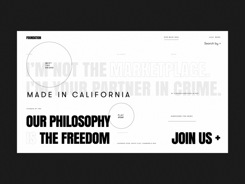 Foundation Marketplace About Us Page Animation typography white black ux ui video animation hover philosophy freedom bold about