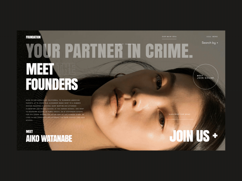 Foundation Marketplace Founders Page Animation team bold freedom founders hover animation video ui ux black white typography