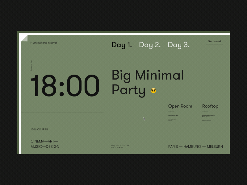 One Minimal Festival Schedule Day 1 Animation animation art cinema concept design festival gif music promo schedule ui ux