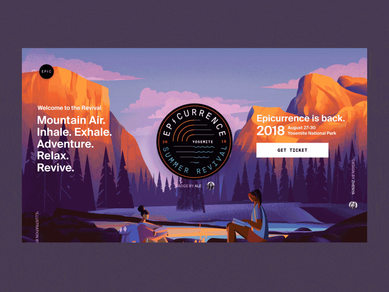 Epicurrence is back! adventure animation back chill epicurrence festival illustrations landing landing design landing page design landing page ui loader promo revival sochnik sochnik studio summer yosemite