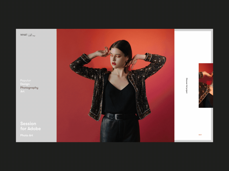 Whatever and Now Art Platform Adobe Project Page Animation animation art design exhibition grid photoshoot platform project ui ux web whitespace