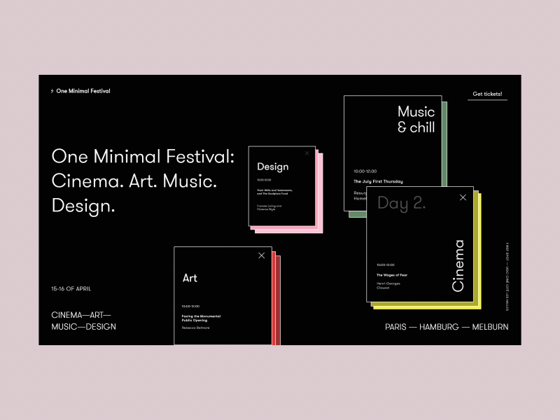 One Minimal Festival Homepage Alternative Version Animation animation art cinema design festival grid homepage music promo scroll ui ux