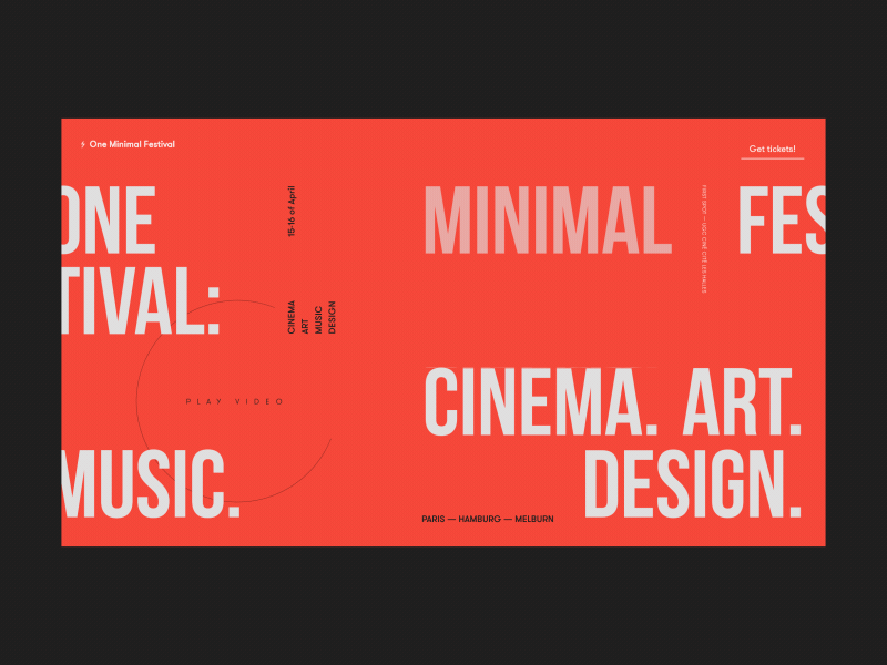 One Minimal Festival Homepage Animation Alternative Version animation art cinema creative design festival gif landing music promo red ui