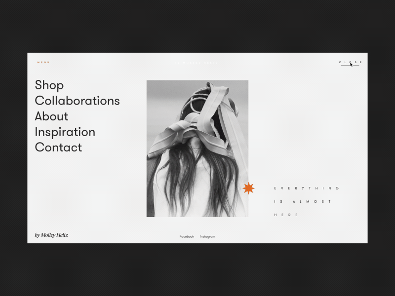 Molley Heltz Menu Page Animation models e-commerce hover menu homepage promo interaction motion design fashion gif concept website anim interface grid web animation ux ui