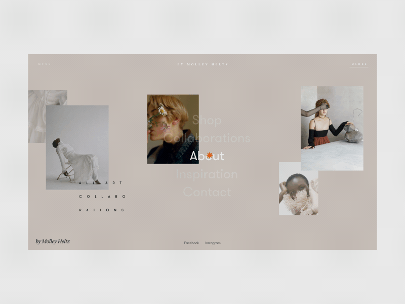 Molley Heltz Menu Page Animation anim animation art concept design e commerce fashion gif grid interaction interface menu motion photo promo typography ui ux web website
