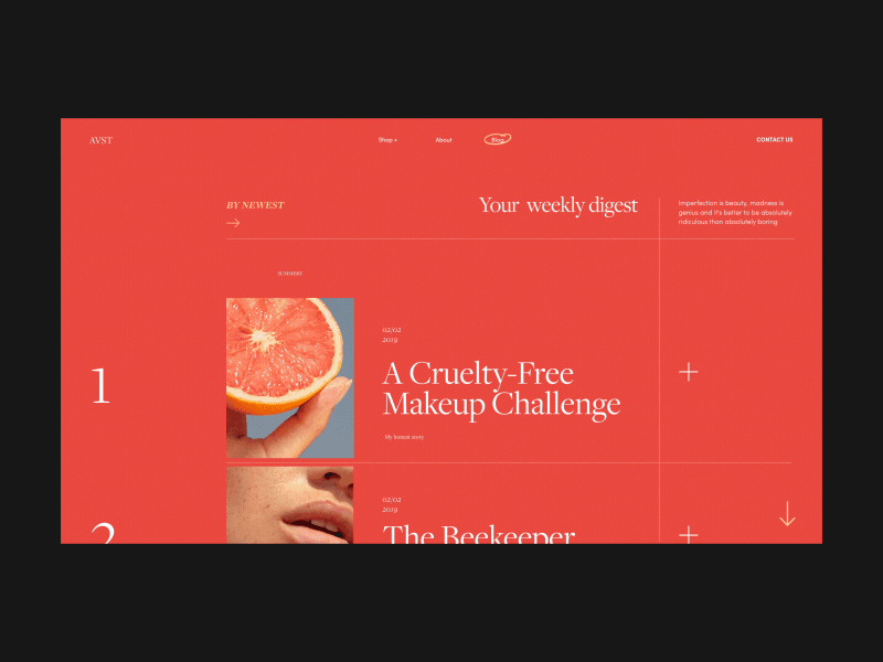 AVST Loader and Blog Animation anim animation blog concept design digest fashion grid interaction interface loader motion promo shop typography ui ux web website weekly