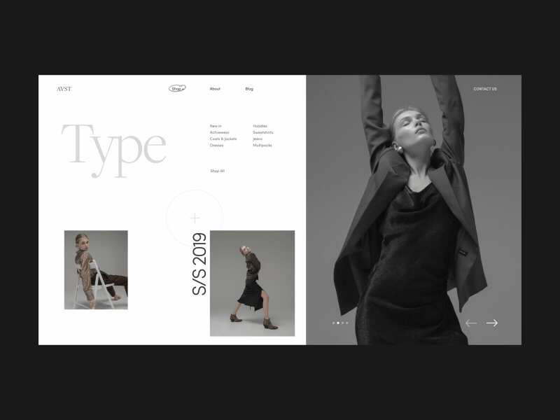 AVST Menu Preview Page Animation animation concept design e commerce fashion grid homepage interaction interface menu models motion photo promo shop typography ui ux web website