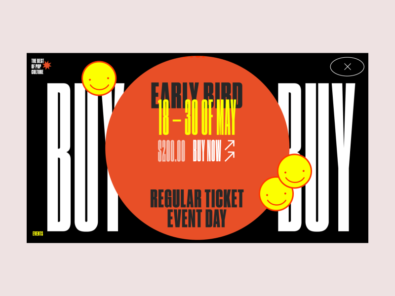The Best Of Pop Culture Get Tickets Animation anim animation art brutalism concept design event festival gif grid interaction interface motion promo tickets typography ui ux web website