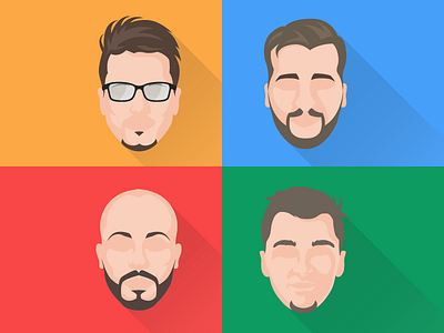 The Team beards blue design flat design character green illustration red yellow